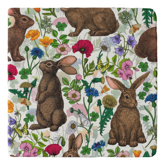 Rabbits and wildflowers trivet (Front)
