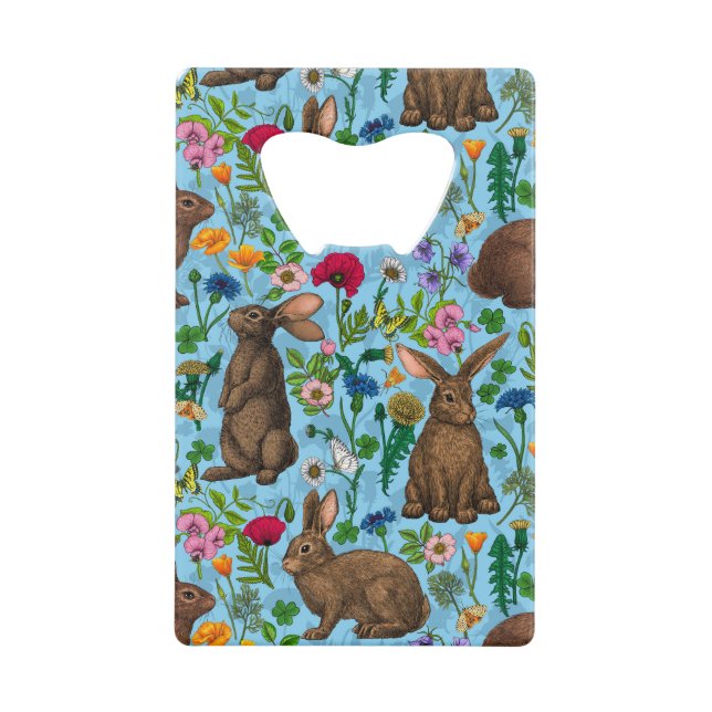 Rabbits and woodland flo Credit Card Bottle Opener (Front)
