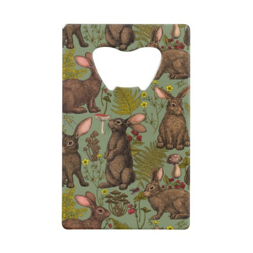 Rabbits and woodland flo Credit Card Bottle Opener