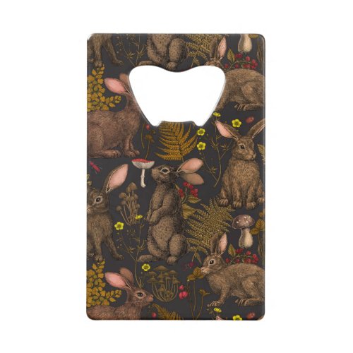 Rabbits and woodland flo Credit Card Bottle Opener