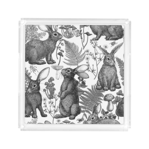 Rabbits and woodland flora2 Acrylic Tray