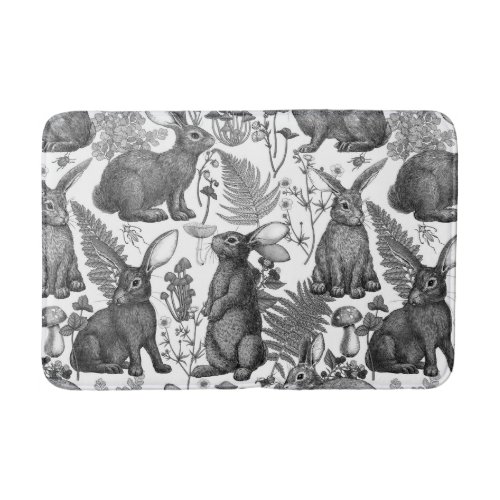 Rabbits and woodland flora2 Bath Mat