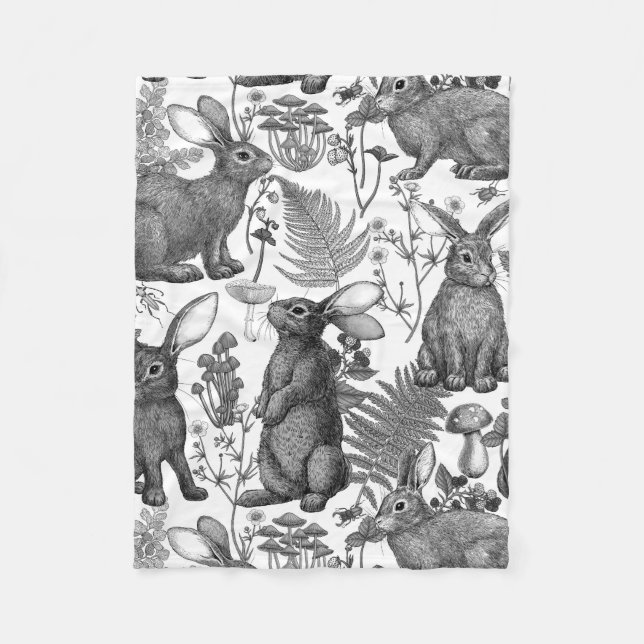Rabbits and woodland flora2 Fleece Blanket (Front)