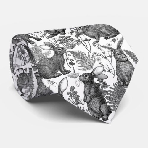 Rabbits and woodland flora2 Neck Tie