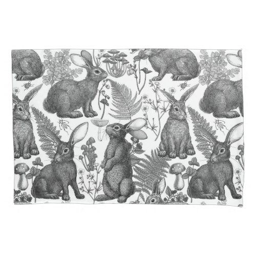 Rabbits and woodland flora2 Pillow Case