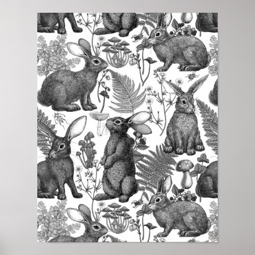 Rabbits and woodland flora2 Poster