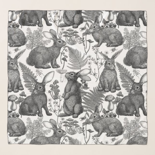 Rabbits and woodland flora2 Scarf (Front)