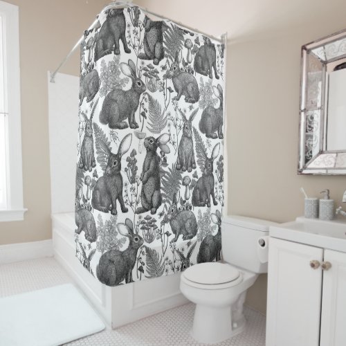 Rabbits and woodland flora2 Shower Curtain