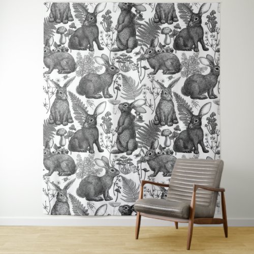 Rabbits and woodland flora2 Tapestry