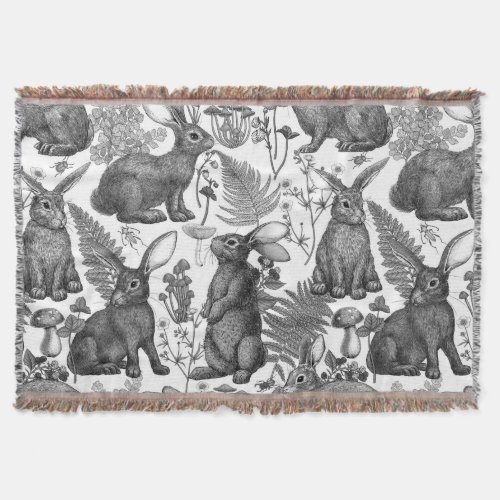 Rabbits and woodland flora2 Throw Blanket