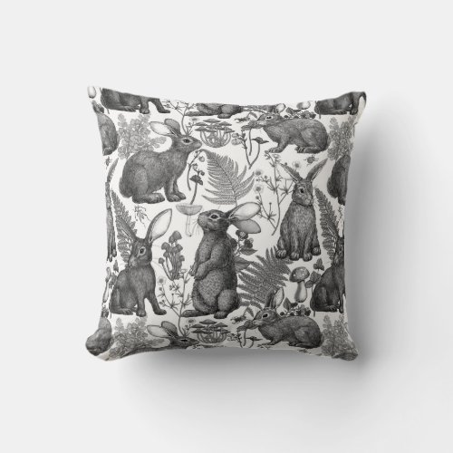 Rabbits and woodland flora2 Throw Pillow