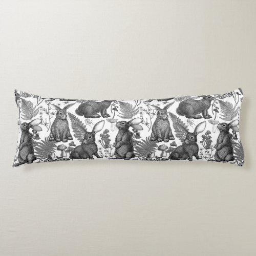 Rabbits and woodland flora 2 Body Pillow