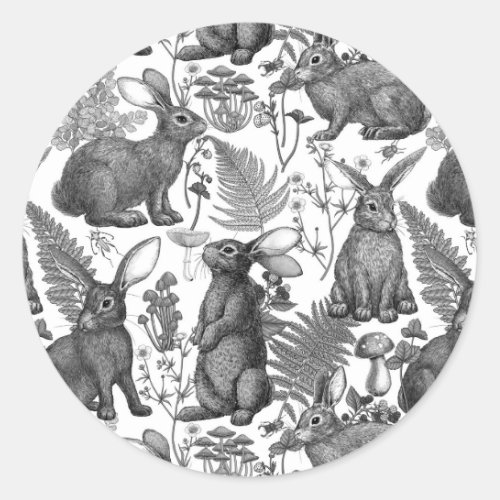 Rabbits and woodland flora 2 Classic Round Sticker