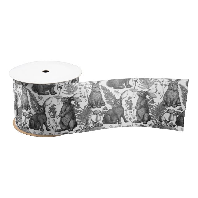 Rabbits and woodland flora 2 Satin Ribbon (Spool)