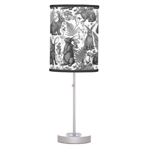 Rabbits and woodland flora 2 table lamp