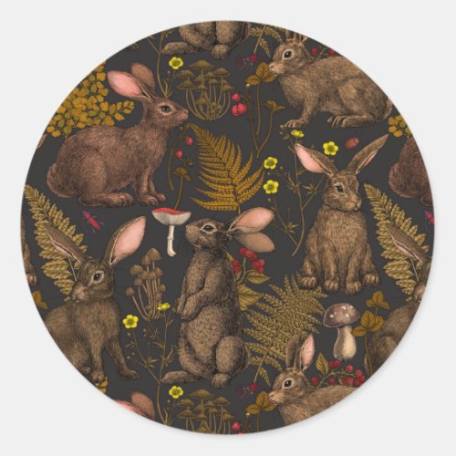 Rabbits and woodland flora 3 Classic Round Sticker