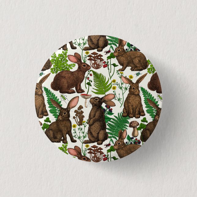 Rabbits and woodland flora 4 button (Front)