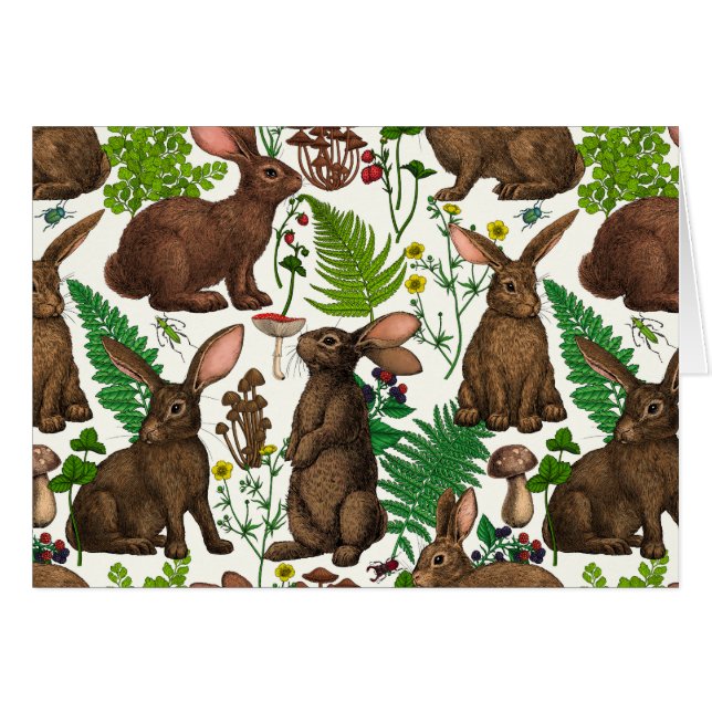 Rabbits and woodland flora 4 cards (Front Horizontal)