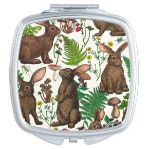 Rabbits and woodland flora 4 compact mirror