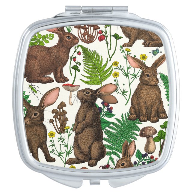 Rabbits and woodland flora 4 compact mirror (Front)