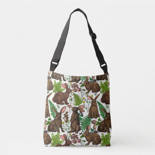 Rabbits and woodland flora 4 crossbody bag