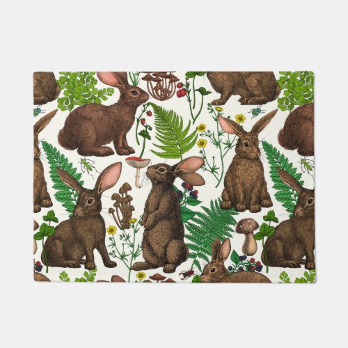 Rabbits and woodland flora 4 doormat