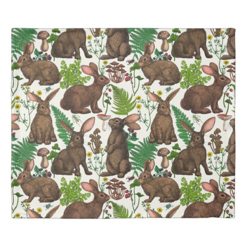 Rabbits and woodland flora 4 duvet cover