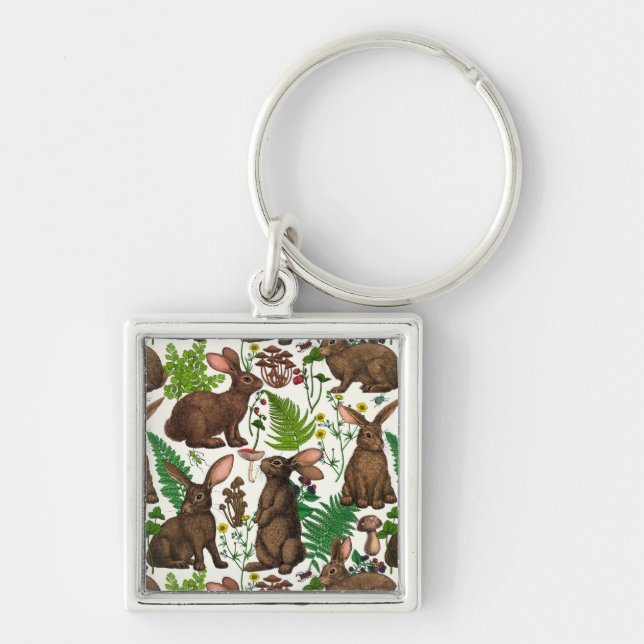Rabbits and woodland flora 4 keychain (Front)