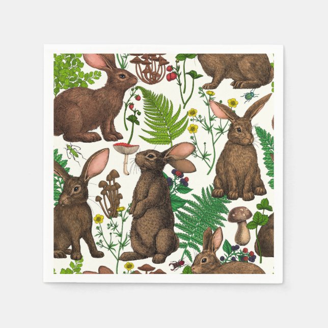 Rabbits and woodland flora 4 napkins (Front)