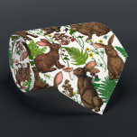 Rabbits and woodland flora 4 neck tie<br><div class="desc">Hand-drawn rabbits and woodland flora ferns mushrooms and beriies and bugs</div>