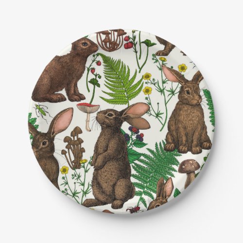 Rabbits and woodland flora 4 paper plates