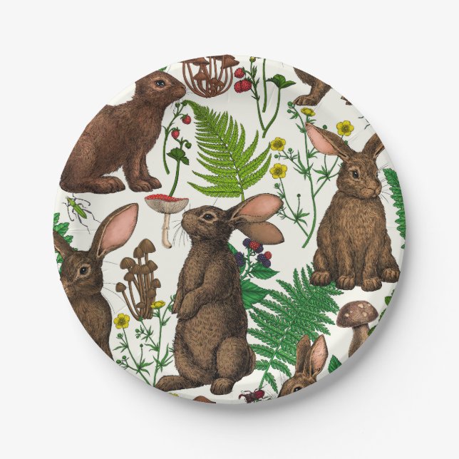 Rabbits and woodland flora 4 paper plates (Front)
