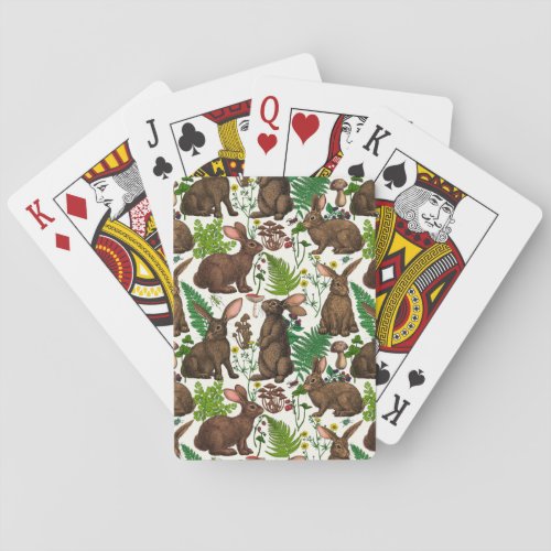 Rabbits and woodland flora 4 playing cards