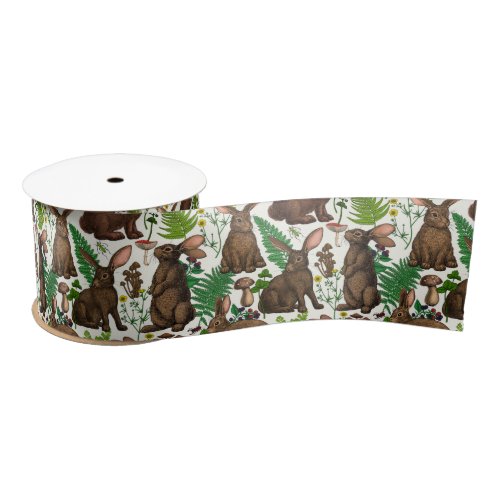 Rabbits and woodland flora 4 satin ribbon