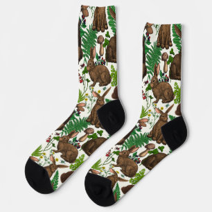 Rabbits and woodland flora 4 socks