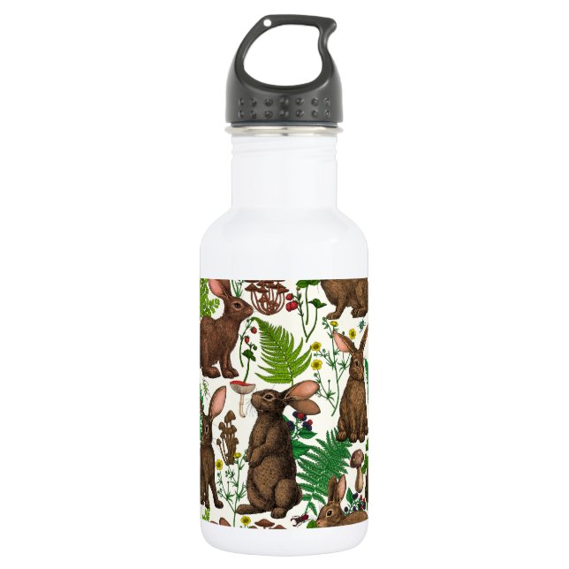Rabbits and woodland flora 4 stainless steel water bottle (Front)