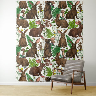 Rabbits and woodland flora 4 tapestry