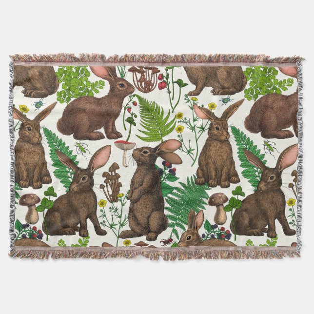 Rabbits and woodland flora 4 throw blanket (Front)
