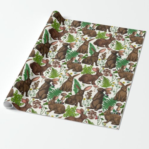Rabbits and woodland flora 4 wrapping paper