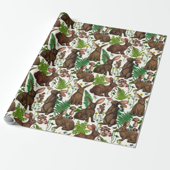 Rabbits and woodland flora 4 wrapping paper (Unrolled)