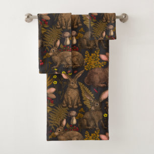 Rabbits and woodland flora Bath Towel Set