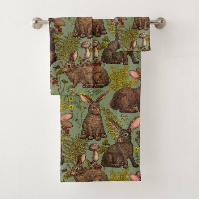 Rabbits and woodland flora Bath Towel Set (Insitu)