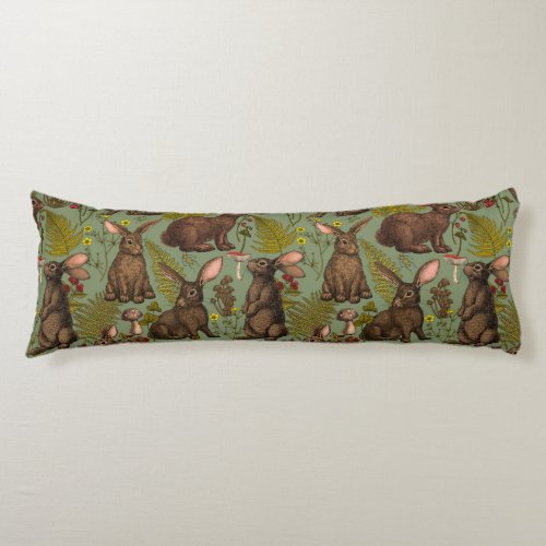 Rabbits and woodland flora Body Pillow