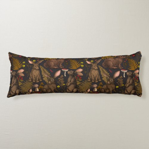 Rabbits and woodland flora Body Pillow