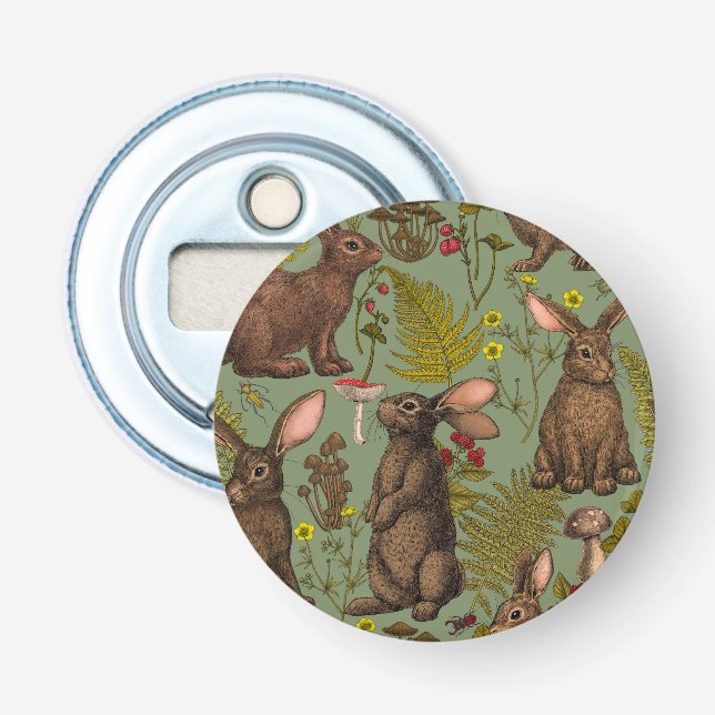 Rabbits and woodland flora Bottle Opener (Front)