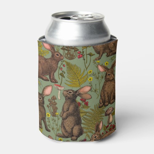 Rabbits and woodland flora Can Cooler