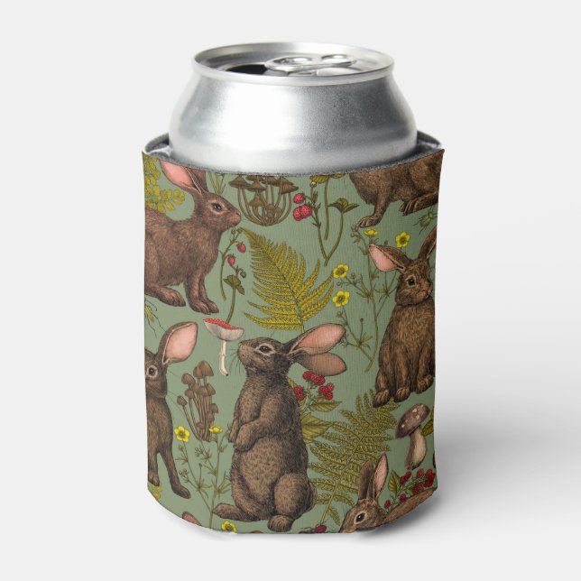 Rabbits and woodland flora Can Cooler (Can Front)