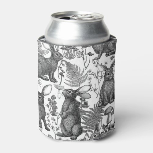 Rabbits and woodland flora Can Cooler