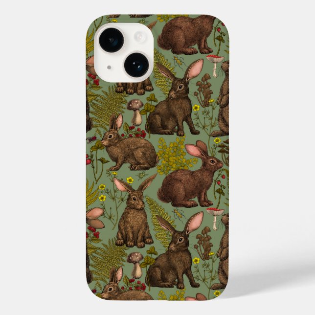 Rabbits and woodland flora Case-Mate iPhone Case (Back)