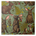 Rabbits and woodland flora Ceramic Tile<br><div class="desc">Hand-drawn rabbits and woodland flora ferns mushrooms and beriies and bugs</div>